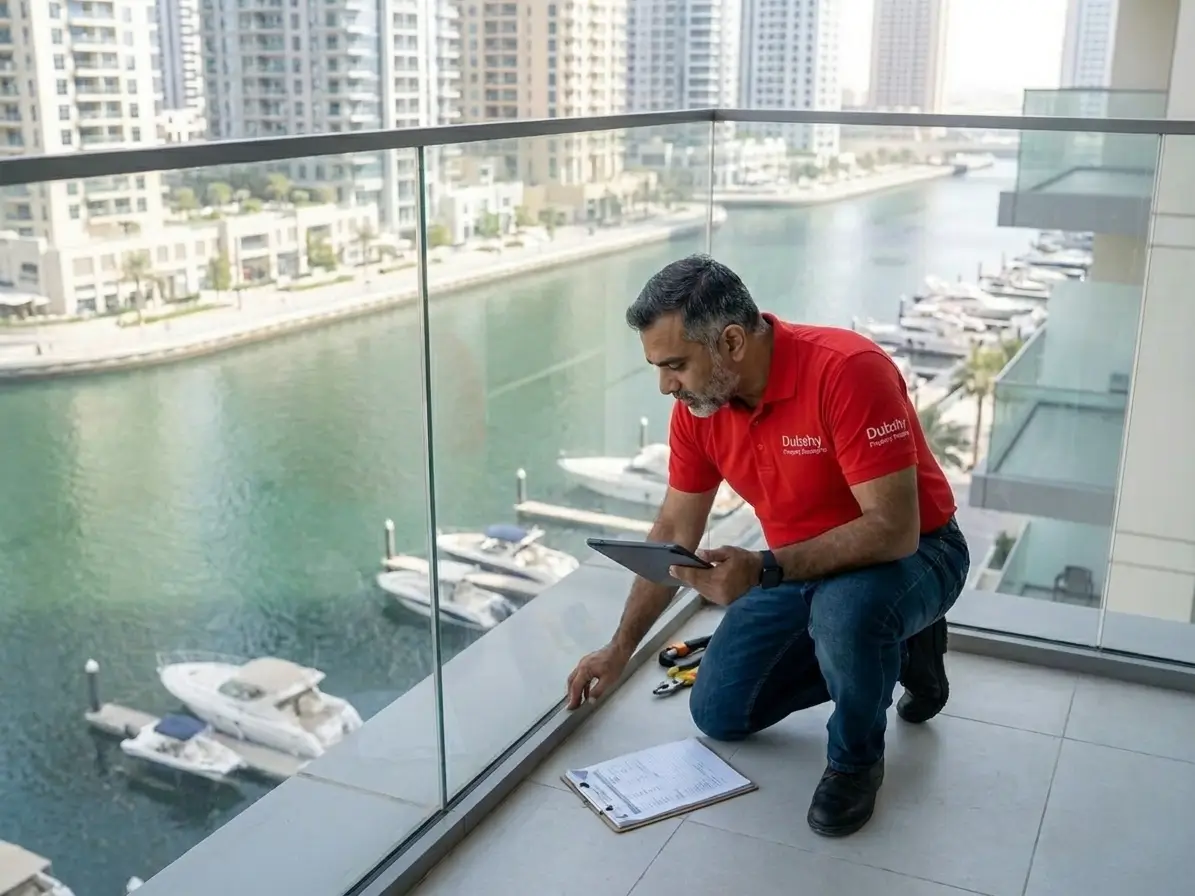Engineer checking a canal-facing balcony