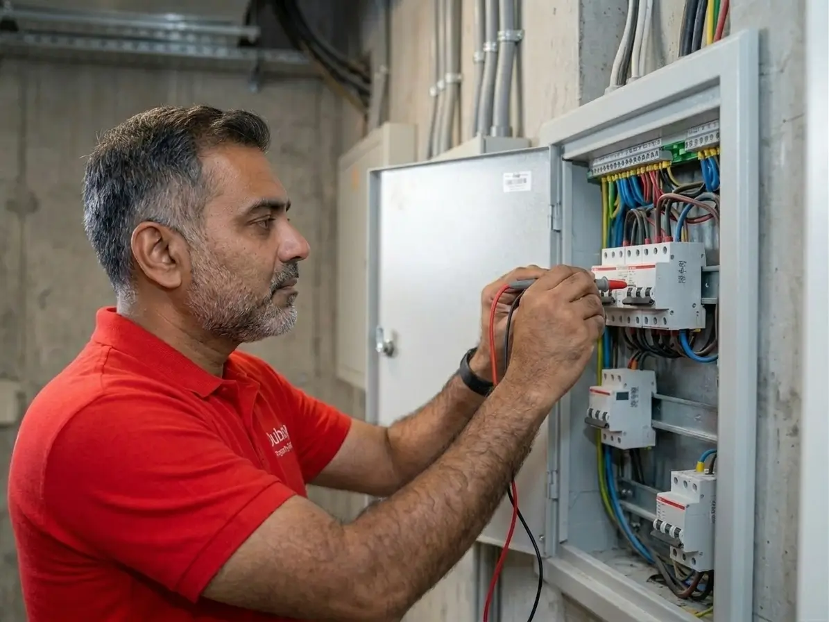 Engineer inspecting a distribution board